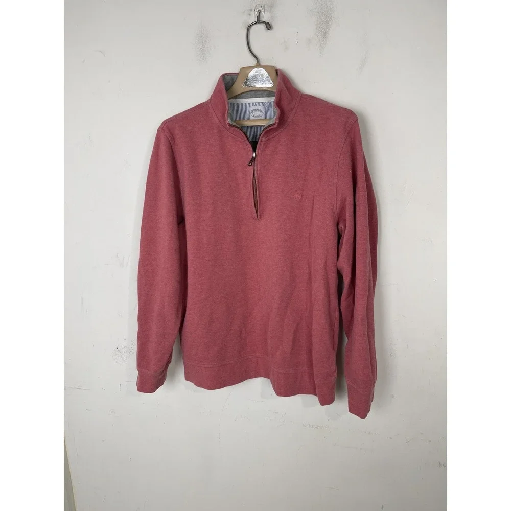 Brooks Brothers Mens Pullover Large Pink 1/4 Zip Long Sleeve Preppy Golf Coastal